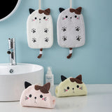 Cute Cat Embroidered Towel Hand Towels Light Beige KiniCatShop
