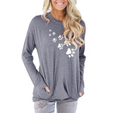 Long Sleeve Pullover with Cat Footprints Shirt LightGray / S KiniCatShop