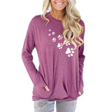 Long Sleeve Pullover with Cat Footprints Shirt BrickRed / S KiniCatShop