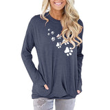 Long Sleeve Pullover with Cat Footprints Shirt DarkGray / S KiniCatShop