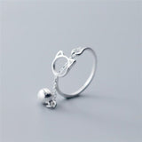 Cat & Bell Silver Chain Trendy Ring Rings KiniCatShop