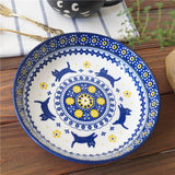Retro Blue Cat Ceramic Tableware Tableware Round Plate KiniCatShop