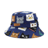 Cat Cartoon Bucket Hat Hats Dark Blue / Adult KiniCatShop