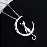 Crescent Moon Cat Lovely Necklace Necklaces silver KiniCatShop
