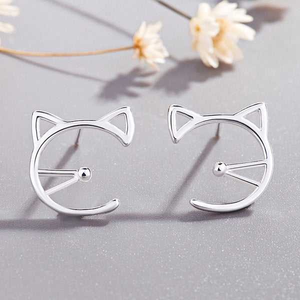 Cat Face Silver Earrings Earrings KiniCatShop