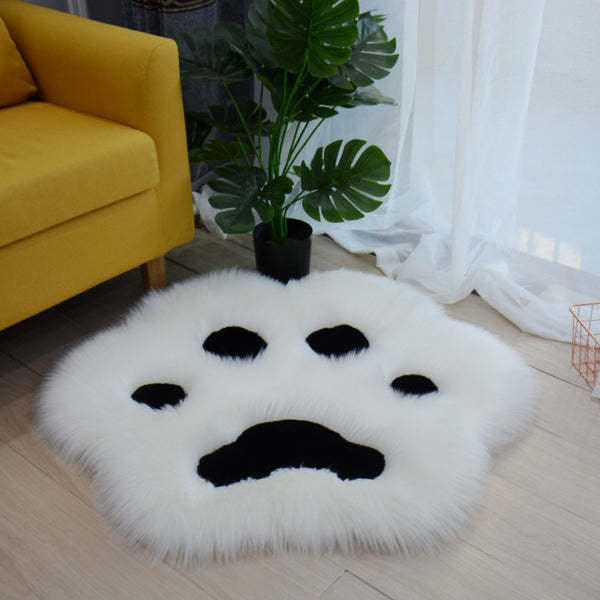 Cat Paw Plush Rug Area Rugs 24x24" / White Black KiniCatShop