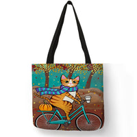 Charming Cat Tote Bag Tote Bag Bicycle Cat KiniCatShop