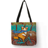 Charming Cat Tote Bag Tote Bag Bicycle Cat KiniCatShop