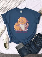 Funny Cat & Coffee T-Shirt T-Shirt Blue / S KiniCatShop