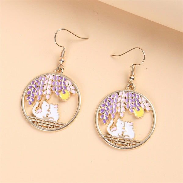 Romantic Cat Drop Earrings Earrings 2 Romantic Cats KiniCatShop