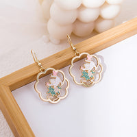 Romantic Cat Drop Earrings Earrings White Cat Green Vine KiniCatShop