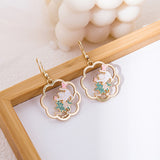 Romantic Cat Drop Earrings Earrings White Cat Green Vine KiniCatShop