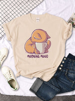 Funny Cat & Coffee T-Shirt T-Shirt Khaki / S KiniCatShop