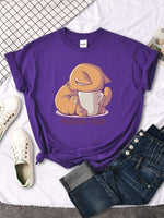 Funny Cat & Coffee T-Shirt T-Shirt Purple / S KiniCatShop
