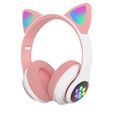 Wireless Cat Ears Head Phones Headphones White Pink KiniCatShop