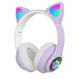 Wireless Cat Ears Head Phones Headphones Light Purple KiniCatShop