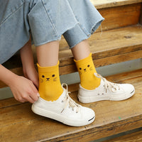 Cute Cat Face Ankle Socks Socks Yellow KiniCatShop