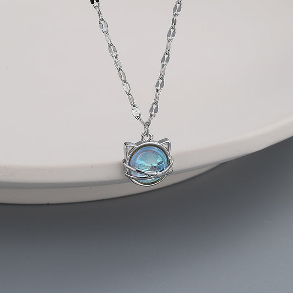 Moonstone Cat-Themed Necklace Necklaces KiniCatShop