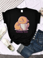 Funny Cat & Coffee T-Shirt T-Shirt Black / S KiniCatShop