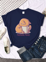 Funny Cat & Coffee T-Shirt T-Shirt Dark Blue / S KiniCatShop