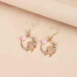 Romantic Cat Drop Earrings Earrings Rose Cat Pink Flower KiniCatShop