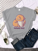 Funny Cat & Coffee T-Shirt T-Shirt Gray / S KiniCatShop