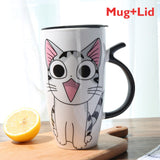 Adorable Kitty Cats Mug with Lid Mug Happy Cat Face KiniCatShop